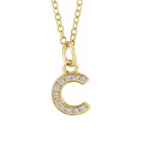 14K Yellow Gold CTW Diamond Tiny Initial C Necklace, 16-18 Inch